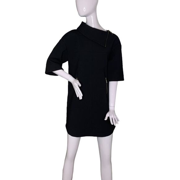 ZARA Women Pullover Mini Dress Size M 3/4 sleeve High Neck Zippers open - Picture 1 of 13